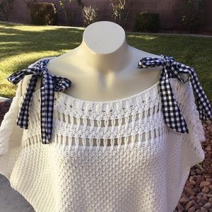 ⬇️$29 Maeve Gingham Ribbon-Sleeve Sweater Small